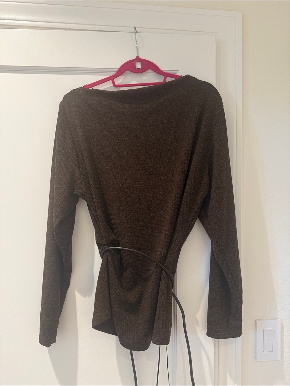 Zara Brown Long-Sleeve Wrap Tie Top